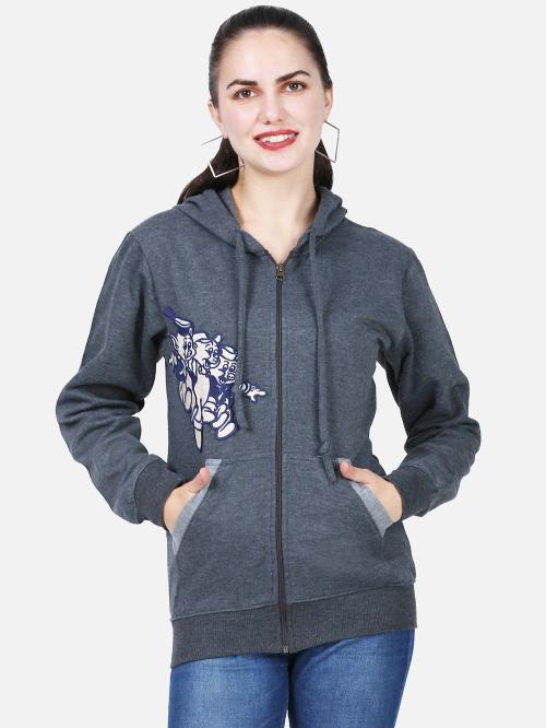 JS Clothing Women dark grey Fleece Hooded Sweatshirt