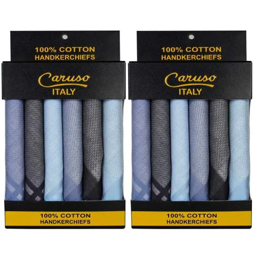 Caruso Italy Mens Multicolor Light Denim Cotton (Pack of 12) Handkerchief