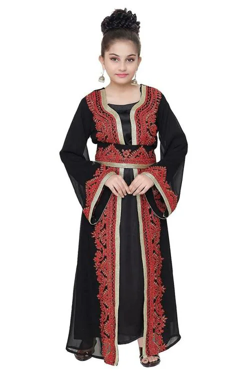 Maxim Creation Girls Black, Red and Gold Luxe Polyester Wedding Dress, 13-15 years