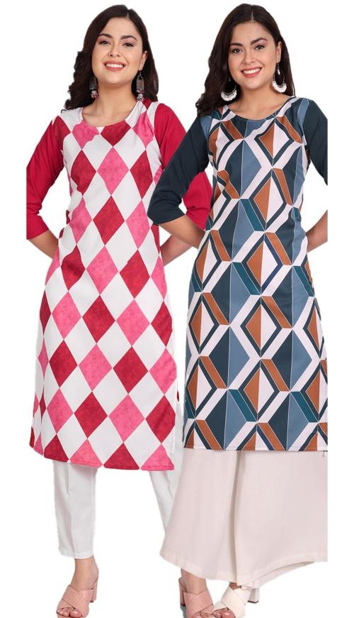 Arya Dress Maker Women Multicolor Printed Crepe Pack Of 2 ALine Kurta