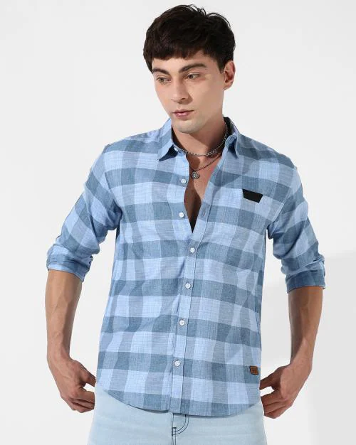 Campus Sutra Men's Cotton Blue Checks Shirt