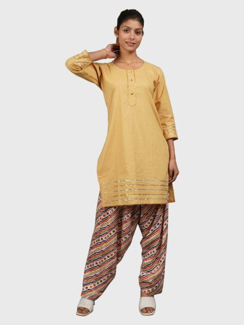 Trendzmy Women Beige Solid Pure Cotton Straight Kurta (2XL)