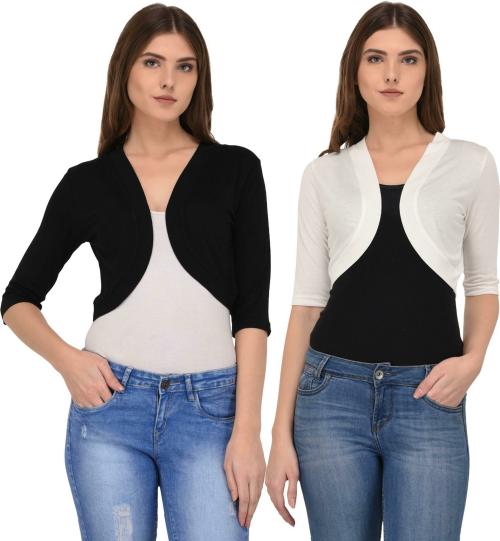 Espresso Women Multicolor Solid Viscose Shrug Pack of 2