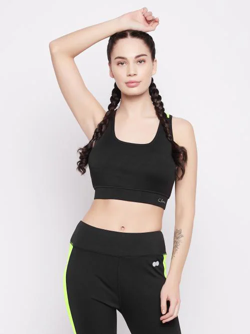 Clovia Black Solid Polyester Sports Bra