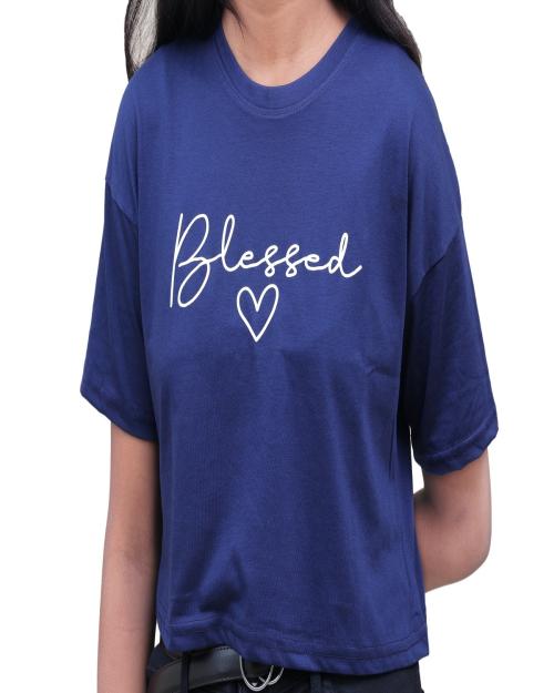 WIKTREE Women Printed Cotton Round Neck Half Sleeve T-Shirt|Top |Tee |Crop Top (Blue)