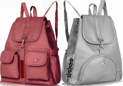 SAHAL FASHION Maroon and Grey PU Casual Backpack 10 L (Pack of 2)