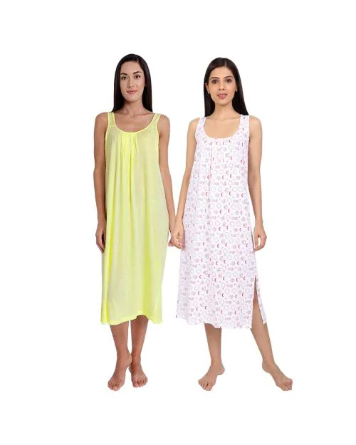 TWGE Cotton Full Length Camisole for Women - Long Inner wear Petticoat - Plus Size Nighty - Kurti and Suit Slip - Pack of 2