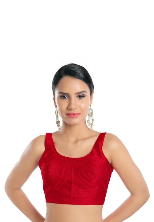 Salwar Studio Women's Red Art Silk Back Open Readymade Saree Blouse