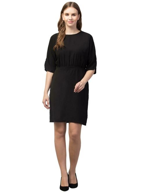My Swag Women's Black Cut Sleeve Solid Sheath Dress