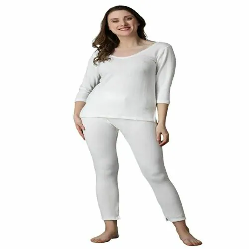 FF Winter Wear Thermal Upper Vest and Bottom Lower Warmer Combo for Women  Long Johns Underwear Set - White, M