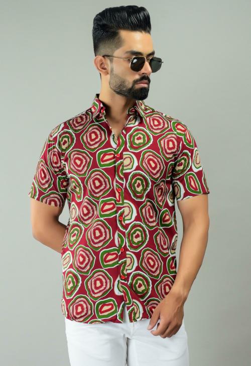 BASE 41 Men Red Printed Pure Cotton Casual Shirts