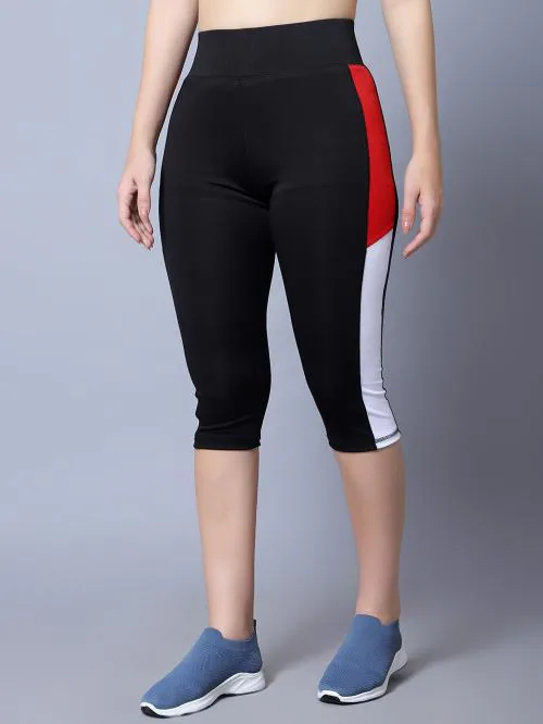 DIAZ Gym wear Capri Workout Pants | Stretchable Tights Capri | Highwaist Sports Fitness Yoga Track Pants for Girls & Women Colour Black Size L