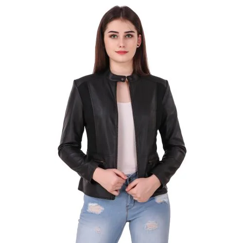 Leather Retail Black Colour Spanish Style Faux Leather Jacket for women