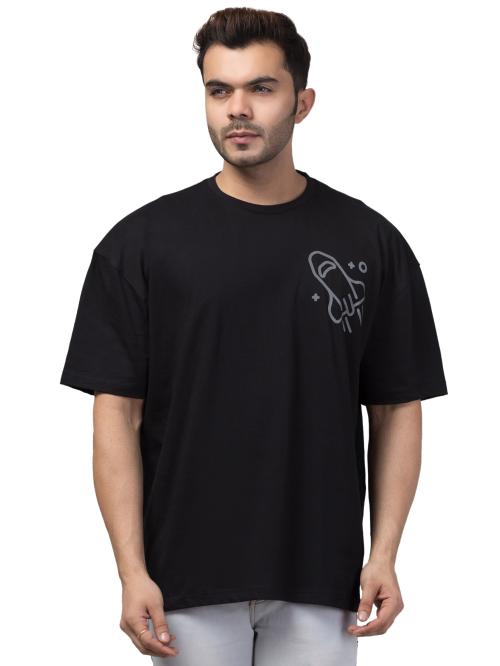 TIAVU Men's Casual And Comfort Oversized Loose Fit T-Shirt Short Sleeves High Neck Black-XL|Pack of 1