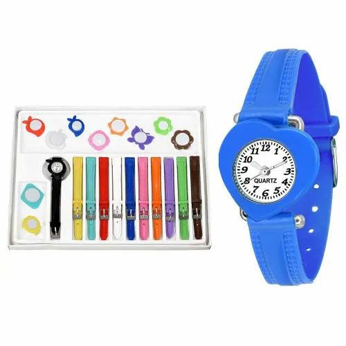 KIROH Analogue 11 belt PU Strap Interchangeable Chidren Girl's Watch ( Mix White Dial Multicolored Strap)