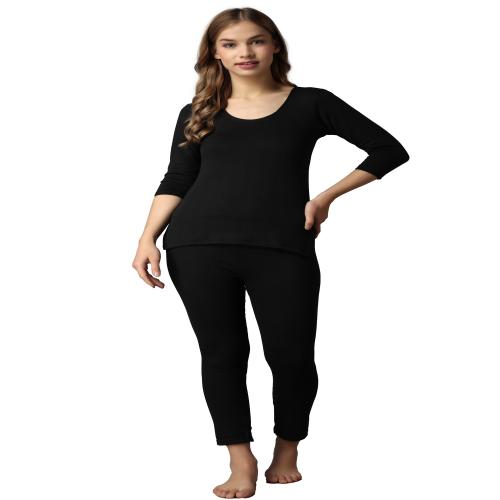 Wearslim Winter Wear Thermal Upper Vest and Bottom Lower Warmer Combo for Women Long Johns Underwear Set - Black, 4XL
