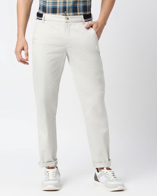 Thomas Scott Men Grey Cotton, Lycra Slim Fit Flat-Front Chinos (34)