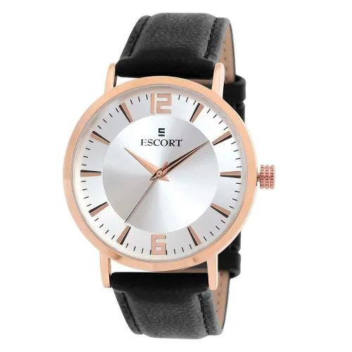 Escort Analog Silver Dial With Black Strap Watch For Men (E 1550-7282 RGL)
