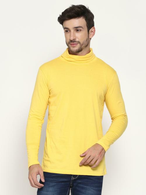 PAUSE Yellow Solid Turtle Neck Slim Fit Full Sleeve Men's T-Shirt