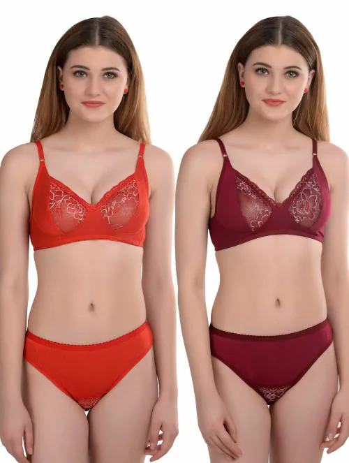 Buy In-Curve -Women Cotton Bra Panty Set for Lingerie Set ( Pack of 2 ) (  Color : Red,Maroon ) Online at Best Prices in India - JioMart.