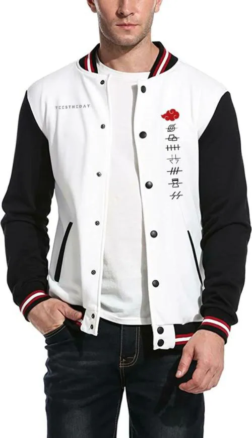 Large - 7 Village Naruto Anime White Varsity Jacket TeesTheDay
