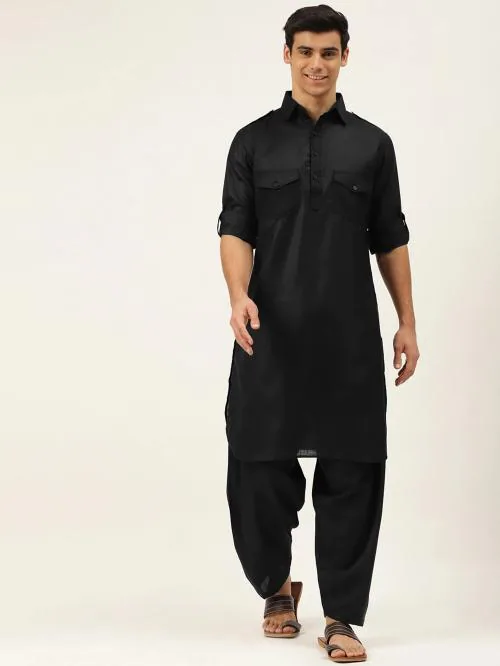 Molly & Michel Solid Pathani Kurta Black