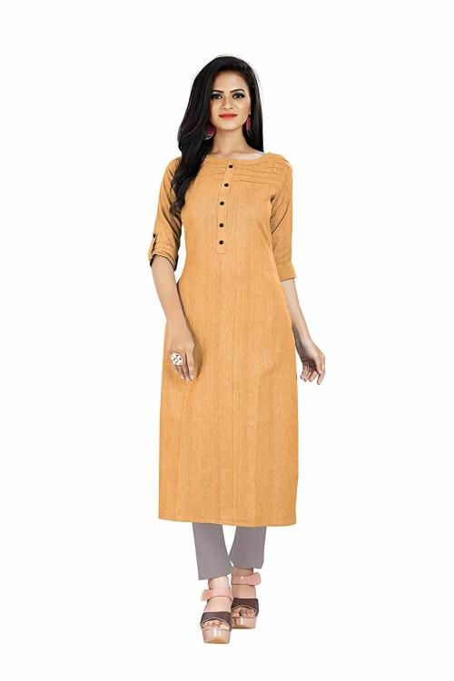 Rankar Women Khadi Cotton Straight kurti Yellow_L