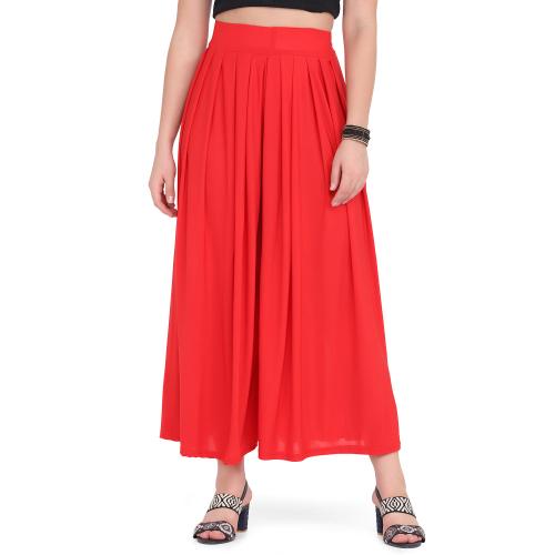 BuyNewTrend Red Solid Lycra Flared Full Length Women Palazzo Pant