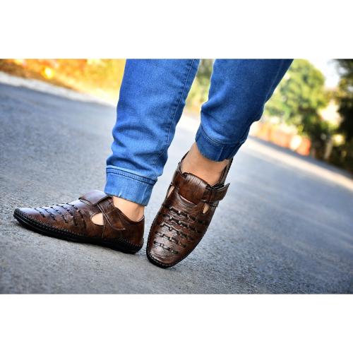 Equila Star LaserCut Sandals For Men - BROWN