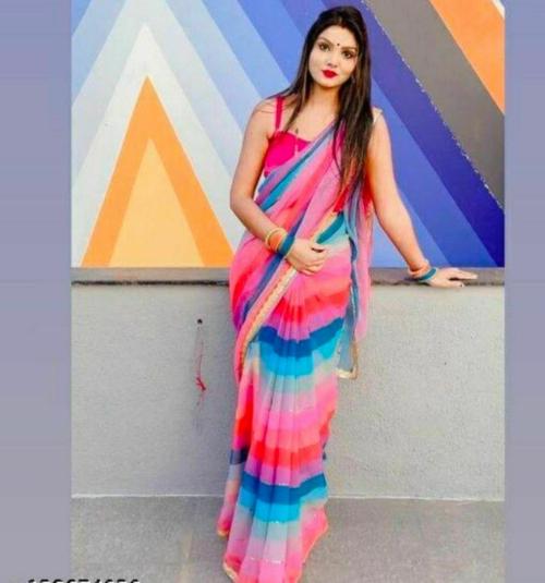 RITS ENTERPRISE Georgette and full siqvence work and jari combination border lase Saree For Women
