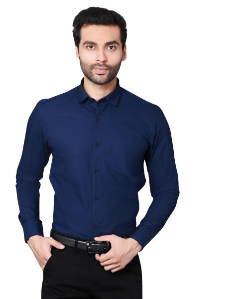5THANFOLD Men Light Navy Blue Pure Cotton Formal Shirt