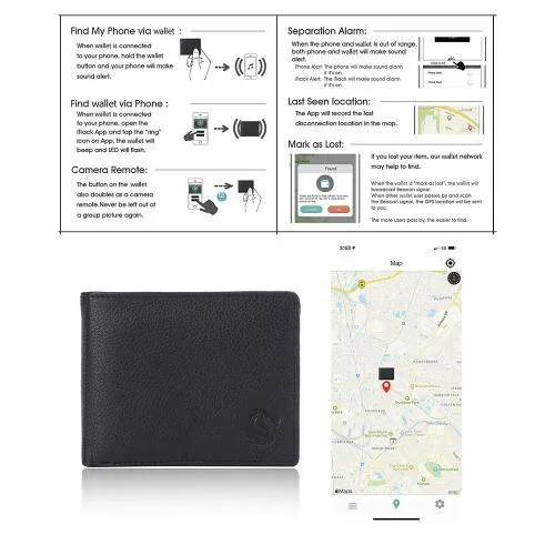 Alphaara New Generation Black GPS Tracking Leather Wallets Handcrafted from Leather