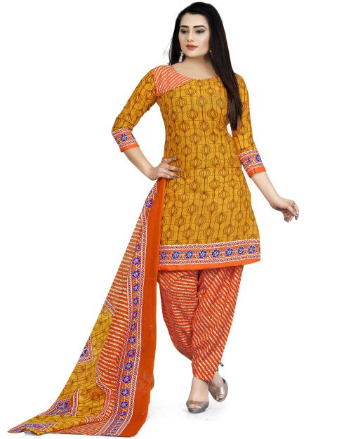 Rajnandini Women's Yellow Cotton Printed Unstitched Salwar Suit Material