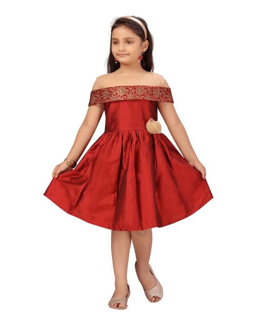 Aarika Girl's Maroon Color Party Wear Dress