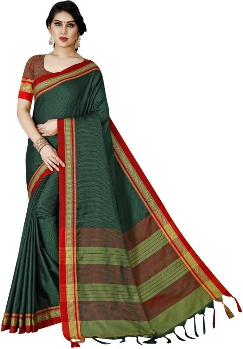 SHREE SHAKTI FASHION Striped Bhagalpuri Nylon Saree (Green)