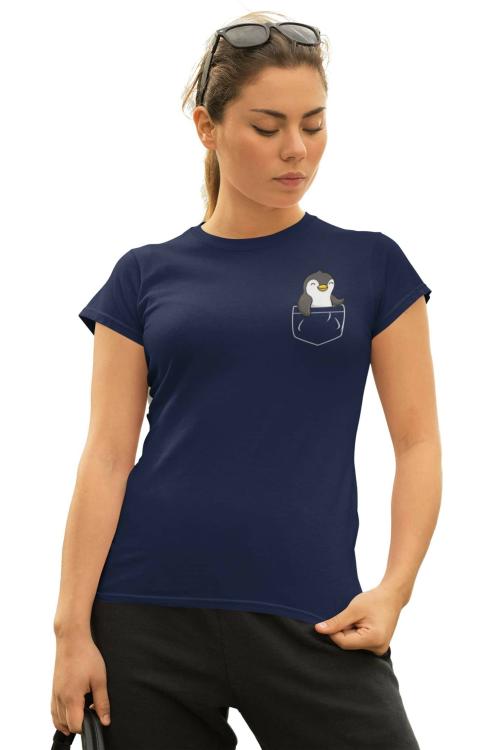 The Cool Vibe Store Women Cotton, Polyester Printed Penguin In Pocket T-Shirt