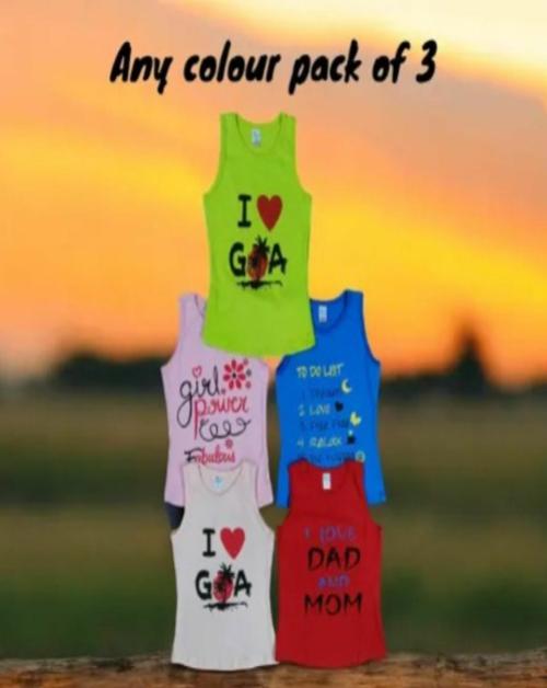 SULIT Girls Graphic Print Sleeveless Slim Fit T-Shirt - Pack Of -3