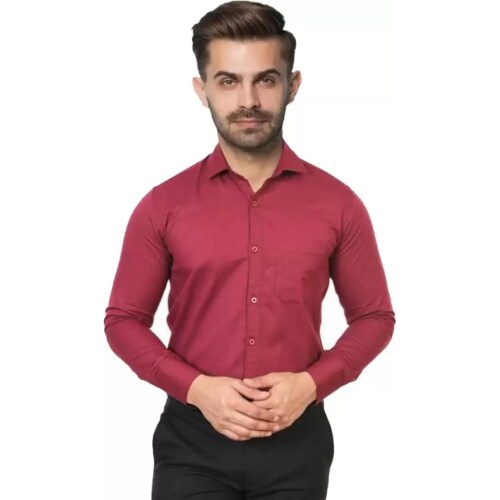 Rarch Men Regular Fit Solid Spread Collar Formal Shirt (Shirts-Red-XXL)