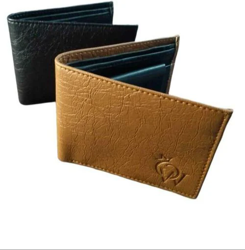 WO WITH THE MARK OF STAR Black Artificial Leather 5 Card Slots Men Wallets (pack of 2)