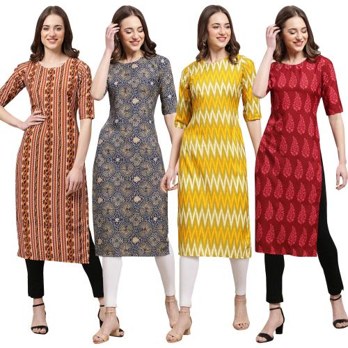 Ethnic Basket Women's Crepe Digital Print Straight Kurta {D-344-341-329-337-XXL}