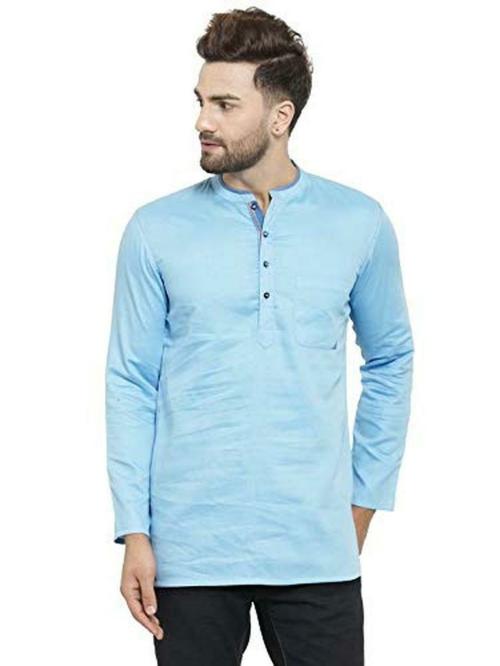 ARCHATTIRE Men Sky Blue Cotton Designer Short Kurta (XL)