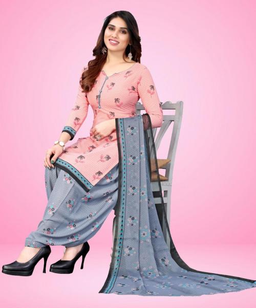 Iris Women Pink, Grey Crepe Floral Print, Printed, Geometric Print Unstitched Salwar Suit Material - 4Idm