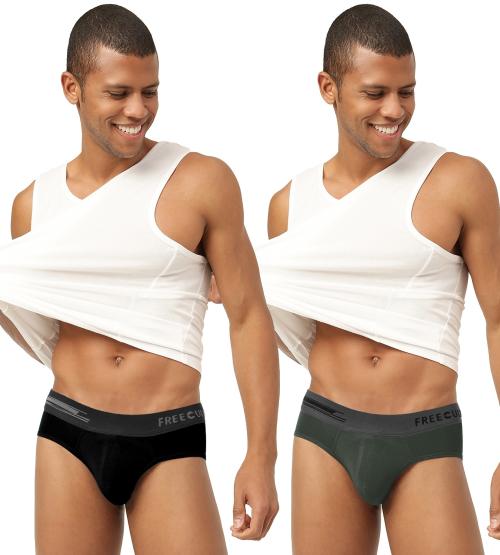 FREECULTR Men's Pot Black, Seaweed Green Solid Pure Modal Briefs