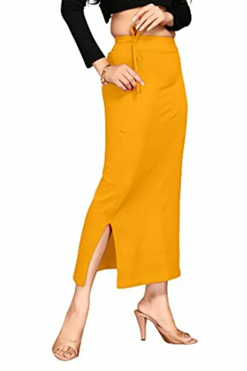 HESOFY Saree Shapewear Petticoat Stretchable Thigh & Hip Shaper Saree Silhouette Shapewear for Women-Mustard-M