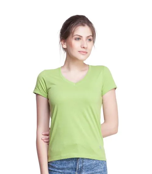 Dollar Missy Women's pack of 1 Cotton V-Neck Solid T-Shirts- Parrot Green