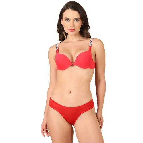 PrettyCat Women Red Underwire Pushup Padded Bra Panty Lingerie Sets