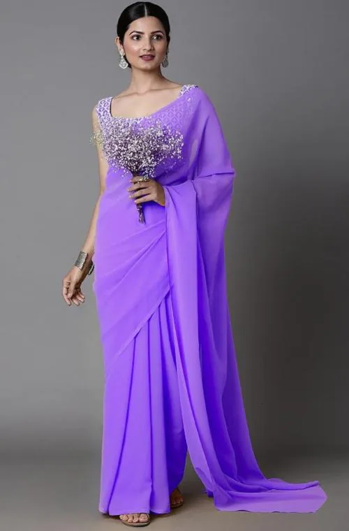 HHK FASHION Women's Silk Blend Lavender Woven Design Designer Saree with Unstitched Blouse