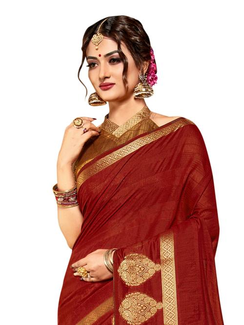 Pisara Woman's Red Woven Design Chanderi Cotton Saree