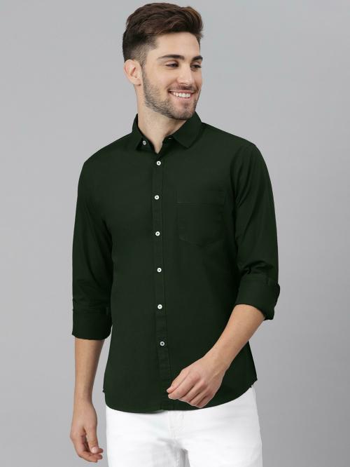Dennis Lingo Men's Slim Fit Pure Cotton Solid Full Sleeves Casual Shirt (B-Green)