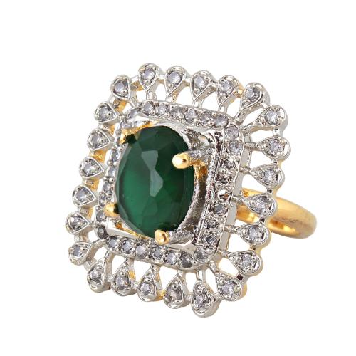 Lucky Jewellery 18K Gold Plated (AD) Green Color Ring For Girls & Women